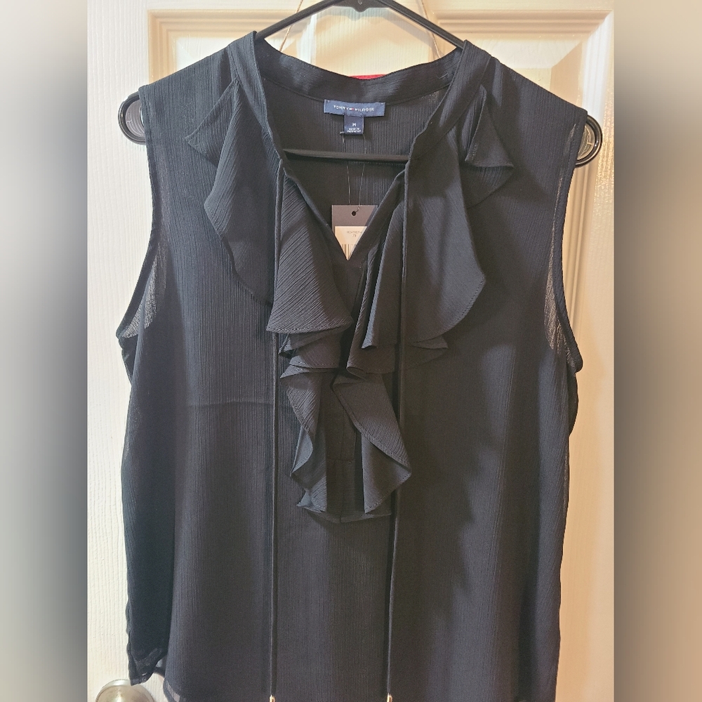 Black Sleeveless Ruffle Top Tommy Hilfiger